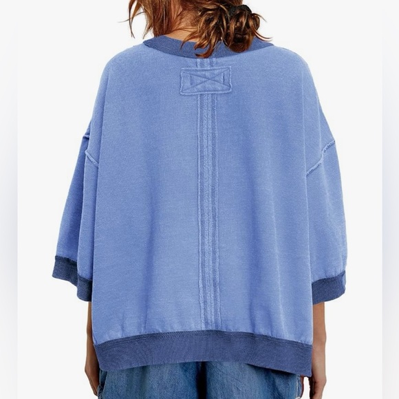 3/4 Sleeve Oversized Cropped Crewneck Sweatshirt - Picture 3 of 8